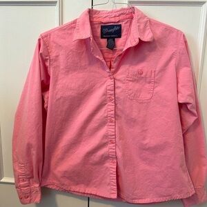 Wrangler Breast Cancer Pink Button Down Long Sleeve Shirt Size Large Western